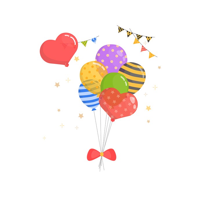 卡通可爱气球彩带节日庆典装饰元素免抠素材