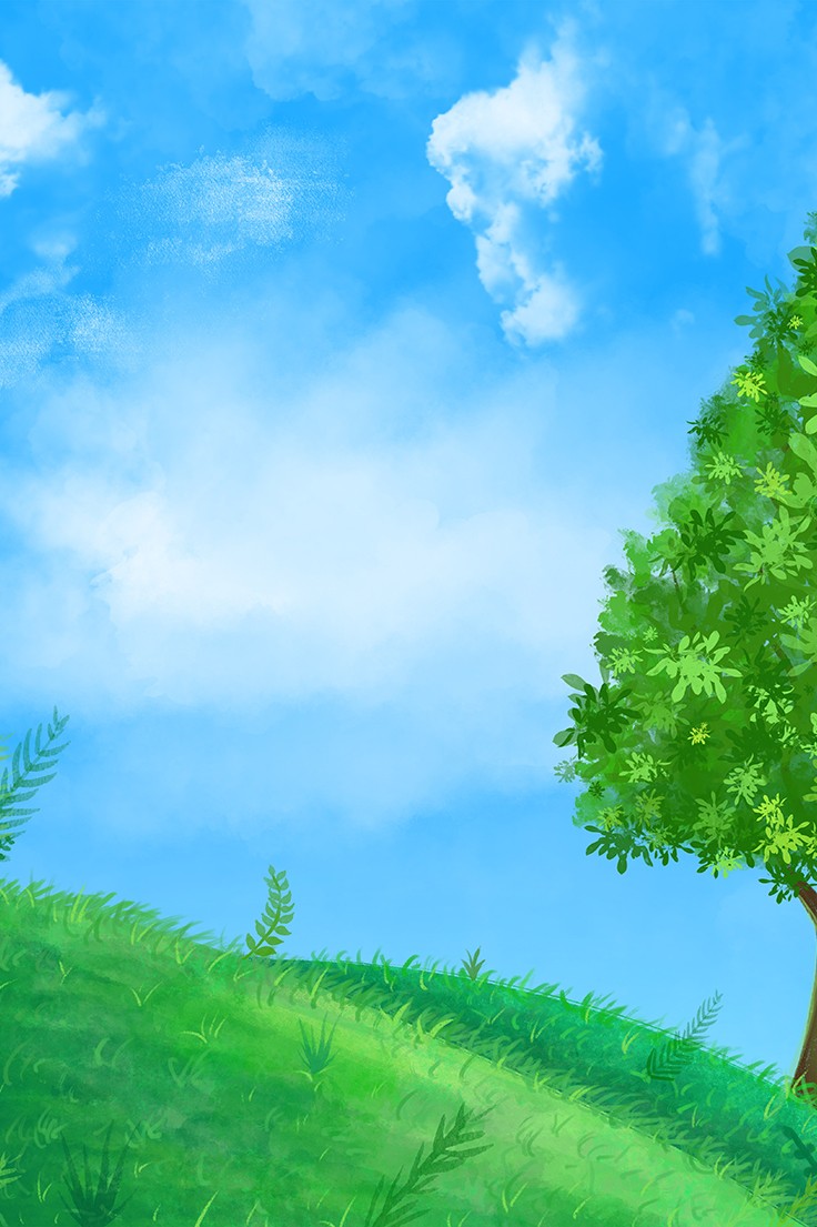 夏日小清晰手绘蓝天草地处暑背景免抠素材