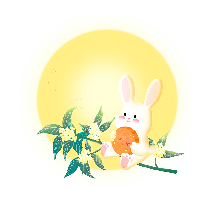 可爱的小兔子和月饼插画元素免抠素材