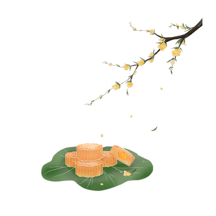 黄绿色国风中秋月饼桂花香元素免抠素材