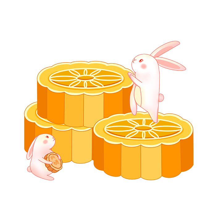 粉白色兔子中秋节月饼中秋节元素免抠素材
