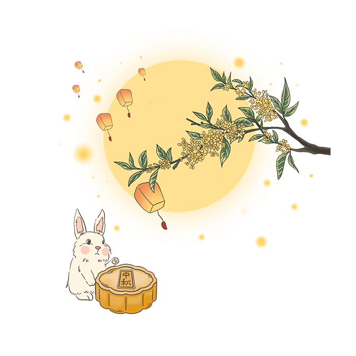 黄色古风可爱中秋节兔子手绘元素免抠素材
