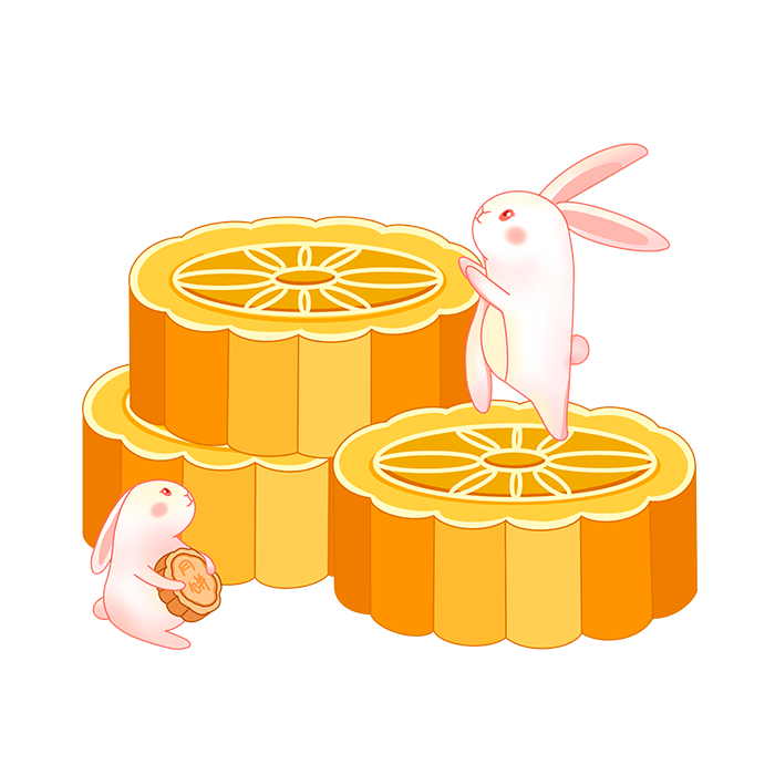 粉白色兔子中秋节月饼中秋节元素免抠素材