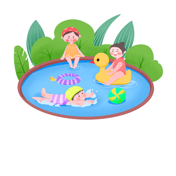 手绘卡通暑假玩耍泳池玩乐元素免抠素材