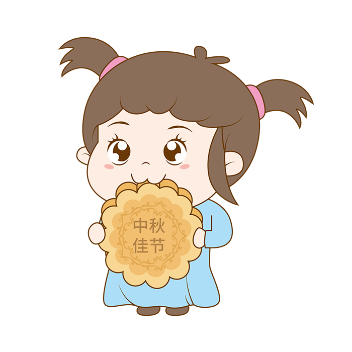 蓝色卡通小女孩吃月饼中秋佳节元素免抠素材