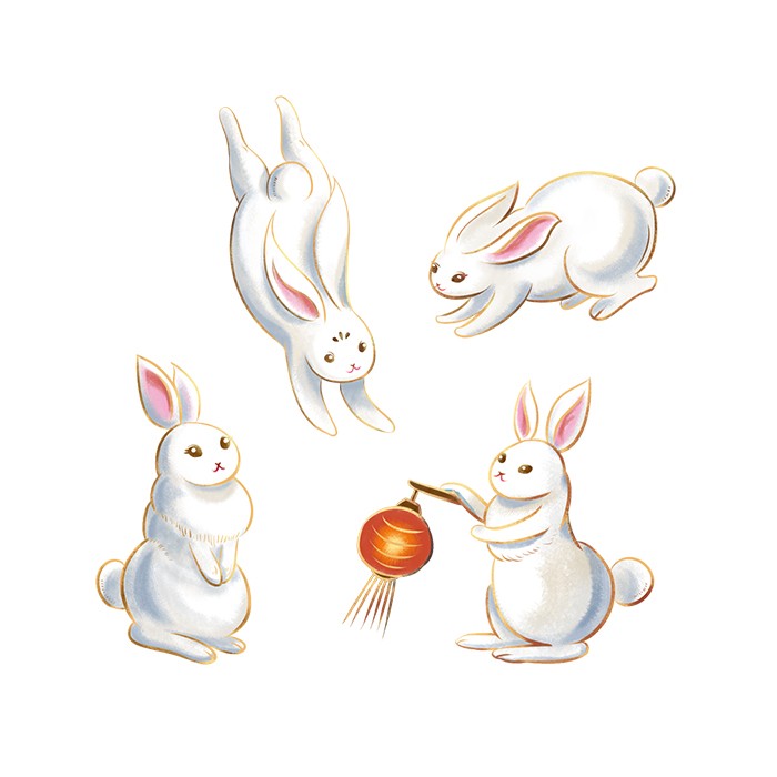 中秋节手绘卡通可爱玉兔免抠元素