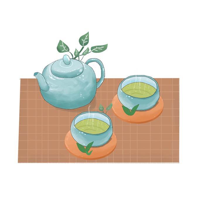 白露清茶中国风二十四节气手绘茶杯茶壶免抠元素