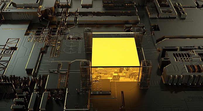 立体黄色灯条科技科幻电路板免抠背景