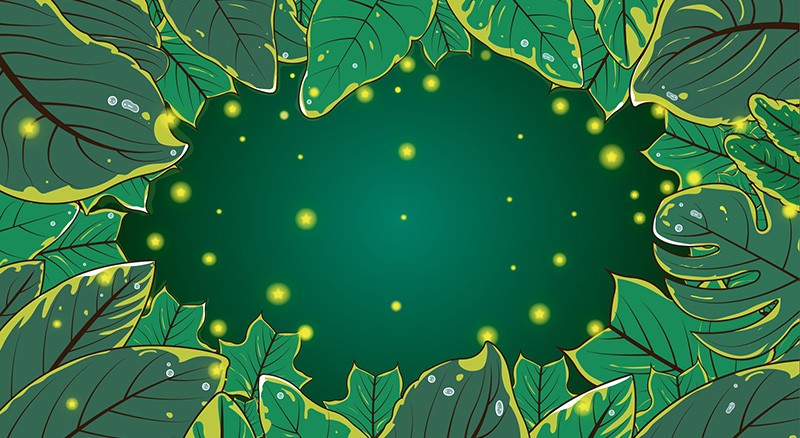绿色手绘插画星光绿叶免抠背景
