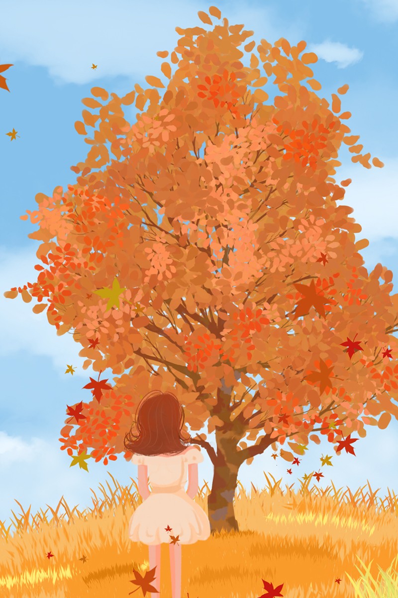 橙色扁平风落叶秋天秋分手绘免抠背景