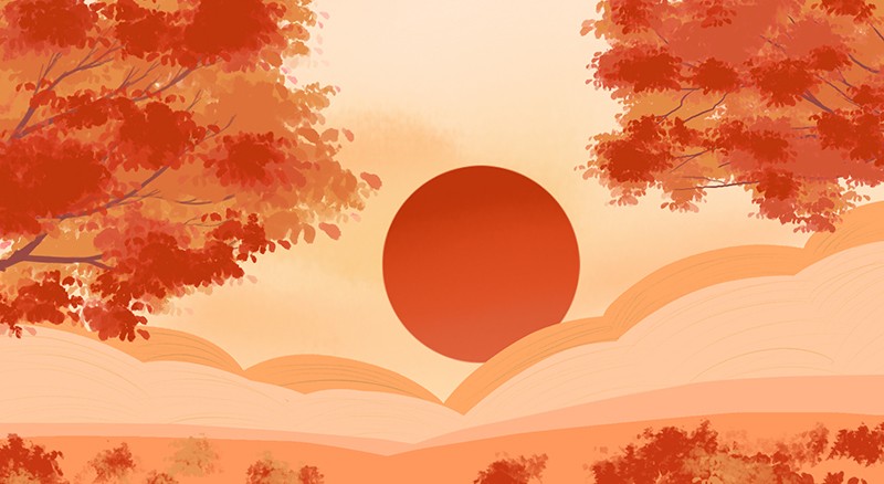 橙色扁平风秋日秋分手绘免抠背景