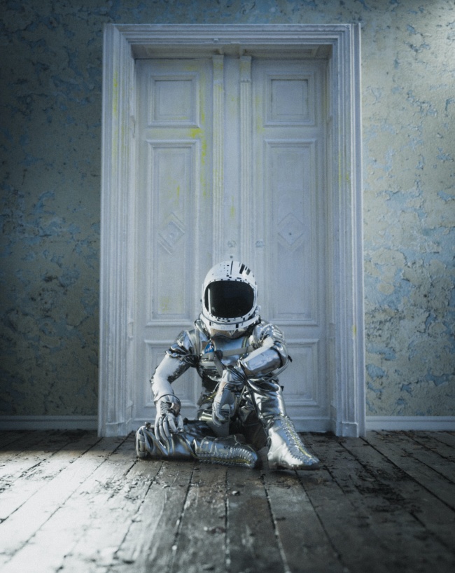 坐在门口的宇航员图片