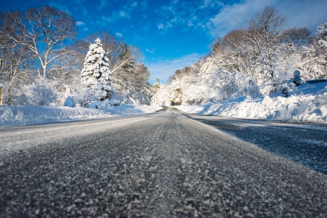 冬季森林公路雪景图片