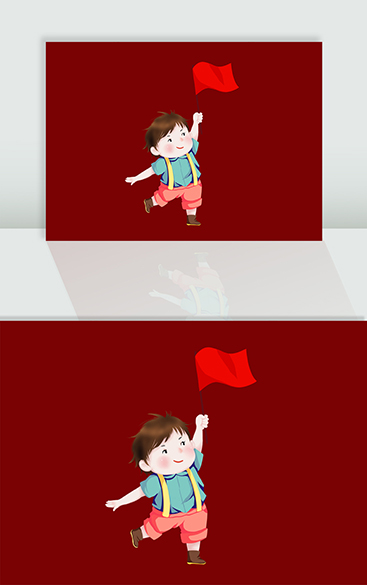 抓着红色旗帜的卡通儿童国庆元素