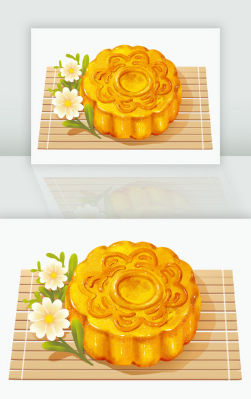 手繪花卉月餅中秋節特色美食素材