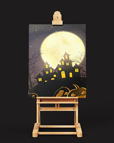 手绘万圣节恐怖之夜城堡月亮插画