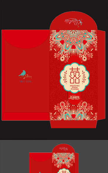 原创中国风红包设计红色喜庆婚礼红包设计