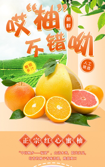简约小清新风格红心柚子水果详情页