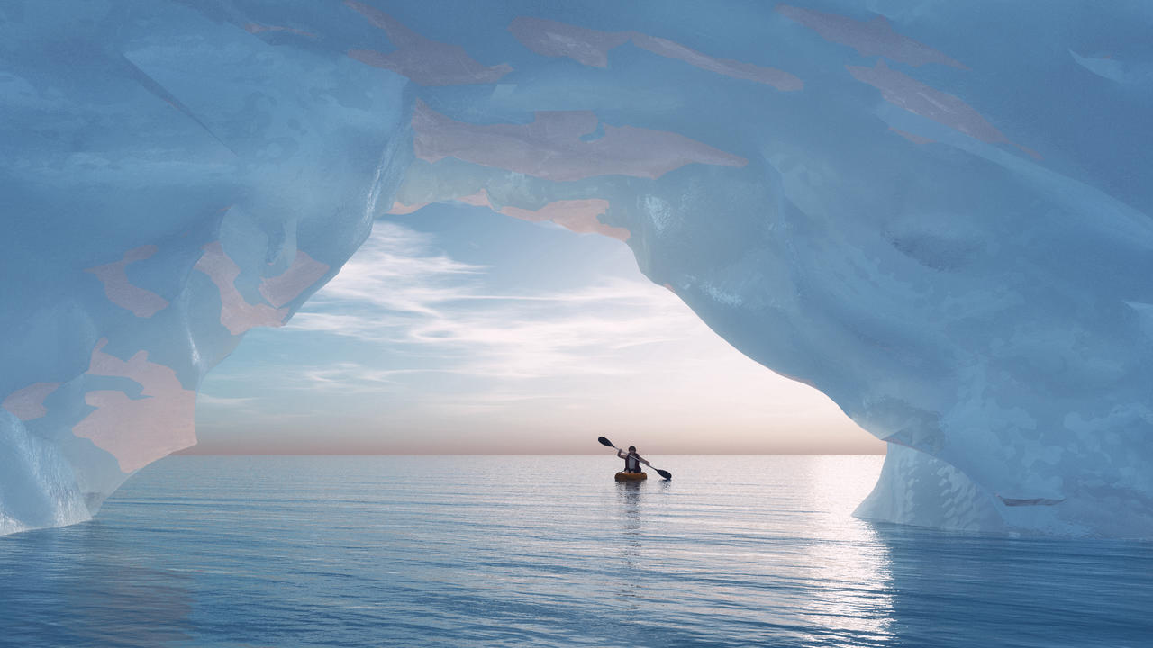 冰河一艘船孤独自然风景冬季冬天下雪雪山山峰大山