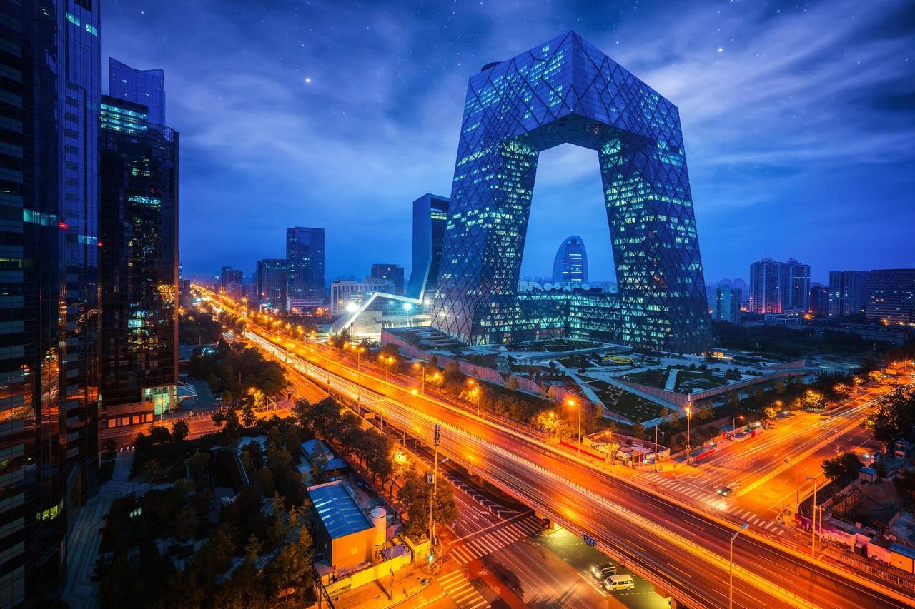 北京夜城景观与道路北京旅游景点